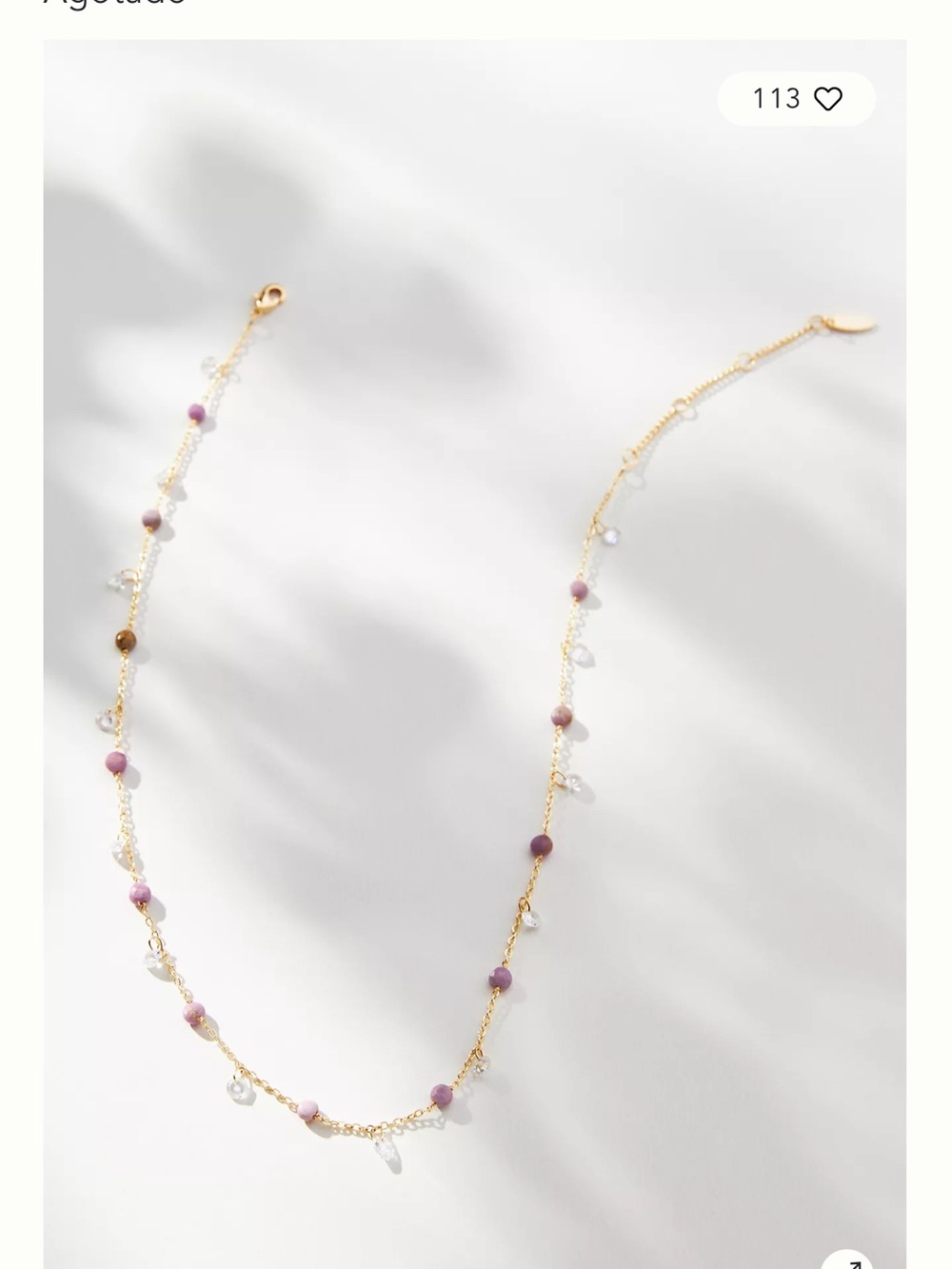 Anthropologie 14k Gold Plated Pink Clear Glass Bead Dainty Choker Necklace
